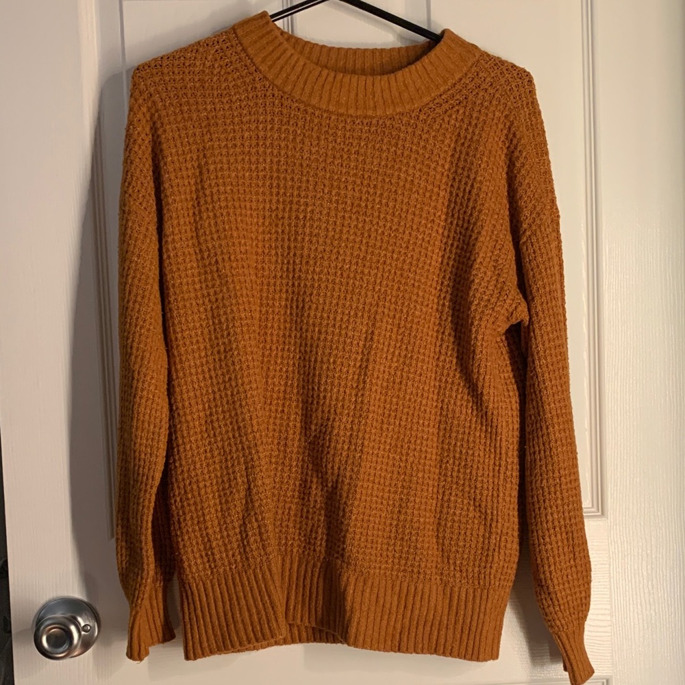 American Eagle Outfitters Mustard Waffle-Knit Crewneck Sweater